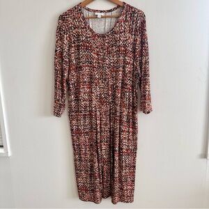 J. Jill soft stretchy jersey knit button front abstract brown print dress large